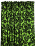 Flocking Damask Taffeta Window Curtain 56 Inch Wide - Lime Green
