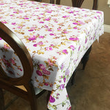 Cotton Tablecloth Floral Print Vintage Floral Large Roses - Magenta on White