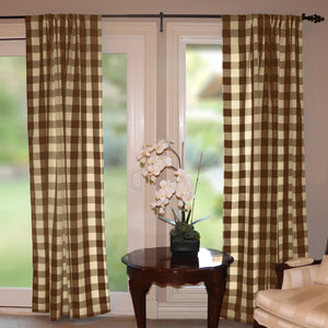 Poplin Buffalo Checkered Window Curtain 56 Inch Wide - Brown and Cream