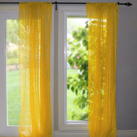 Floral Lace Window Curtain 58 Inch Wide Marigold Yellow