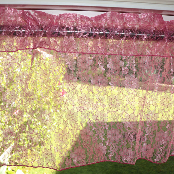 Floral Lace Window Valance 58 Inch Wide Mauve
