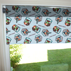 100% Cotton Minecraft Themed Window Valance 42" Wide Alex and Steve in Action