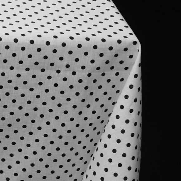 Cotton Tablecloth Polka Dots Print / Mini Black Dots on White