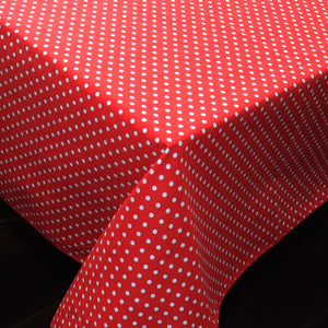 Cotton Tablecloth Polka Dots Print Mini - White Dots on Red