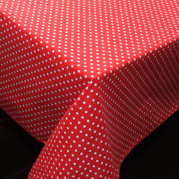 Cotton Tablecloth Polka Dots Print / Mini White Dots on Red