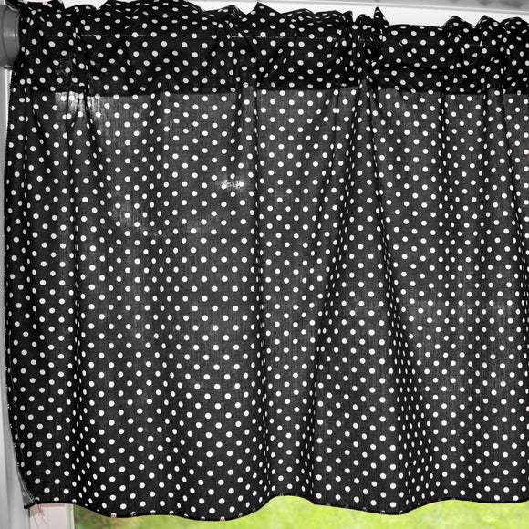Cotton Window Valance Polka Dots Print 58 Inch Wide / Mini Dots White on Black