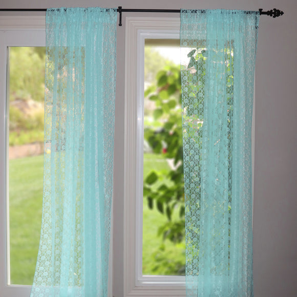 Floral Lace Window Curtain 58 Inch Wide Mint