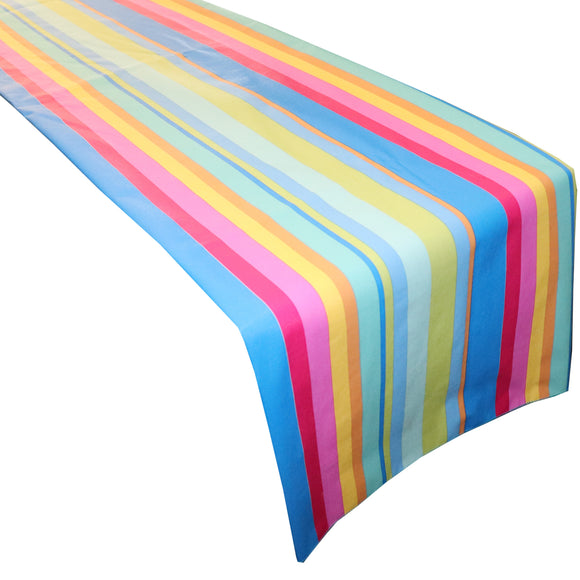 Plastic Table Runner Non-Slip Flannel Backing - Multi Color Stripes
