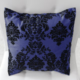 Flocked Damask Decorative Throw Pillow/Sham Cushion Cover Black on Navy