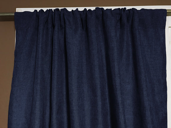Faux Burlap Texture Polyester Solid Single Curtain Panel 58 Inch Wide Navy