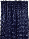 Satin Rosette 3D Pop up Flower Single Curtain Panel 54 Inch Wide - Navy