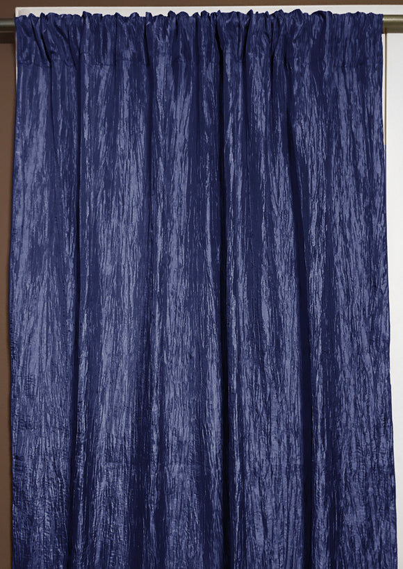 Crinkle Taffeta Crushed Pattern Single Curtain Panel 54 Inch Wide Navy