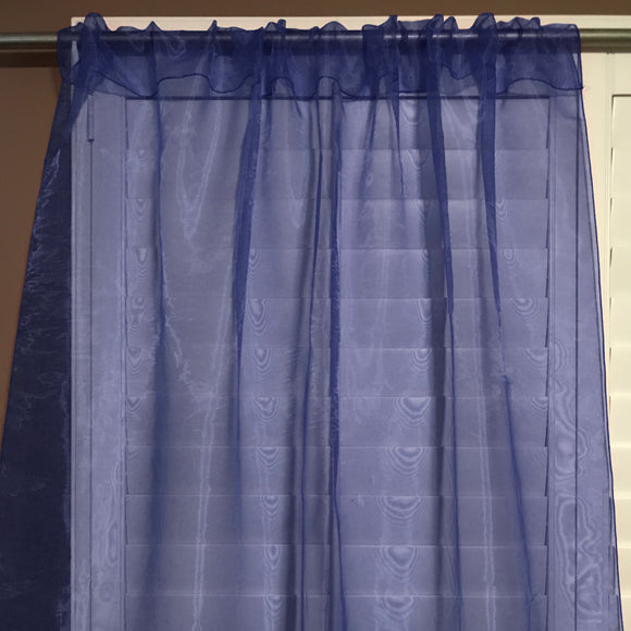 Sheer Tinted Organza Solid Single Curtain Panel 58 Inch Wide Navy