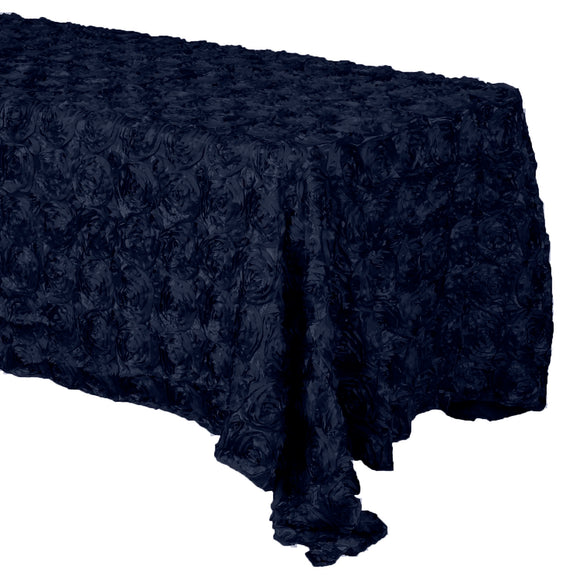 Satin Rosette 3D Pop-Up Floral Tablecloth Navy
