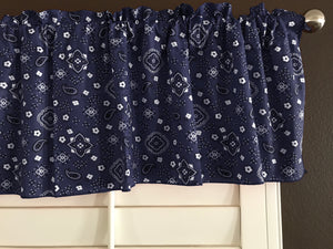 Cotton Window Valance Floral Paisley Bandanna Print 58 Inch Wide Navy