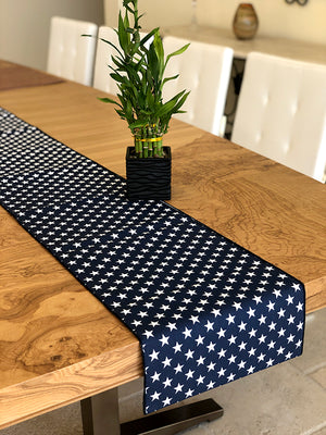 Cotton Print Table Runner Stars - Navy