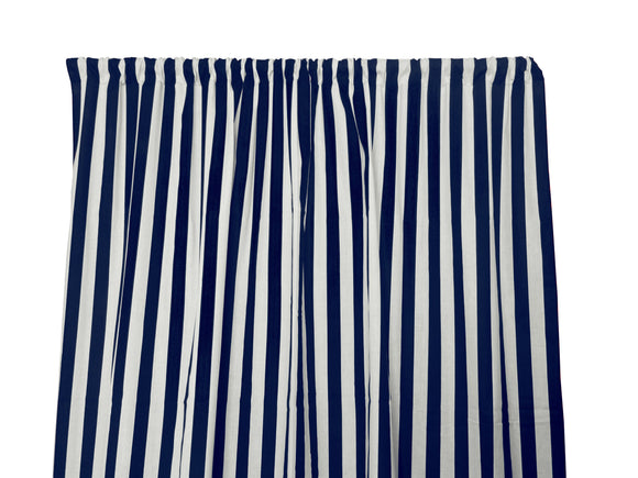 Cotton Curtain Stripe Print 58 Inch Wide / 1 Inch Stripe Navy and White