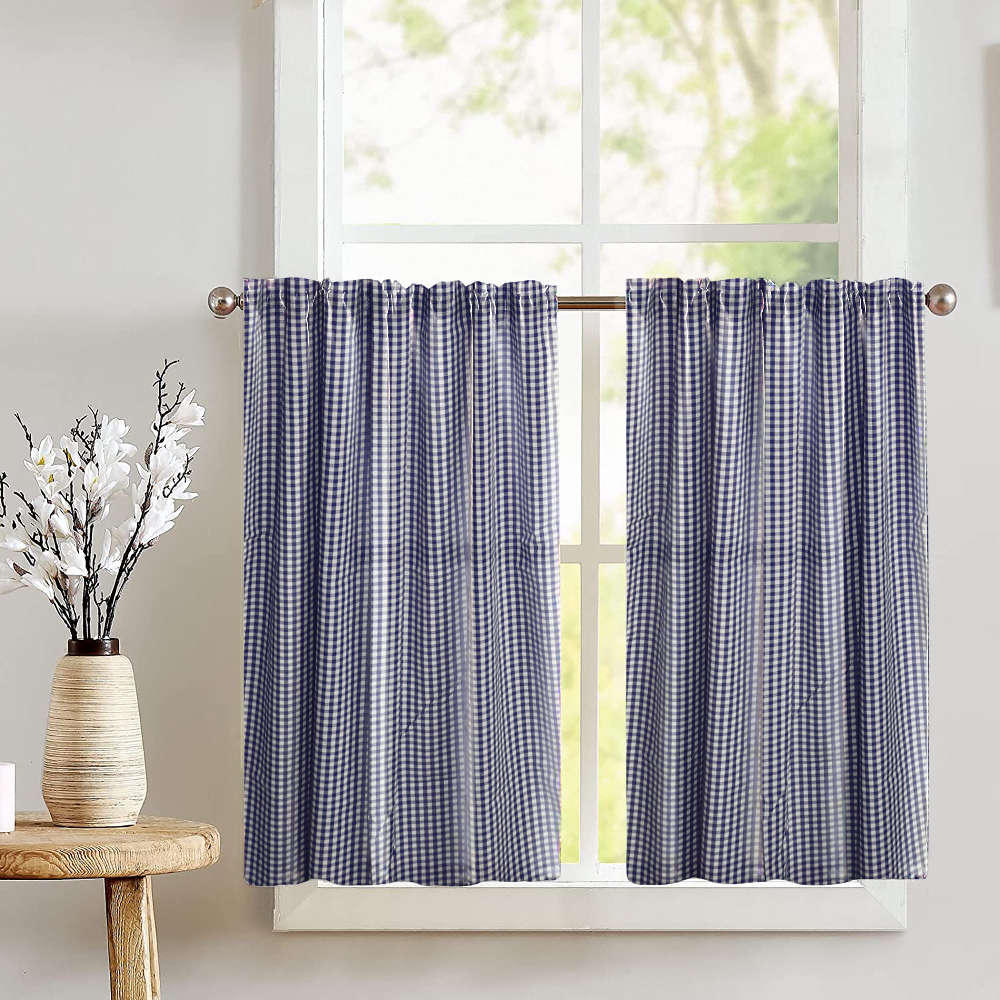 Cotton 1/8th Inch Small Gingham Checkered Print Café Tier Curtains