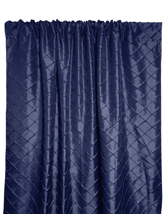 Pintuck Taffeta Cross Stitch Pattern Single Curtain Panel 54 Inch Wide Navy