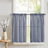 Cotton Half Inch Wide Stripes Print Café Tier Curtains Window Treatment Kitchen Home Décor