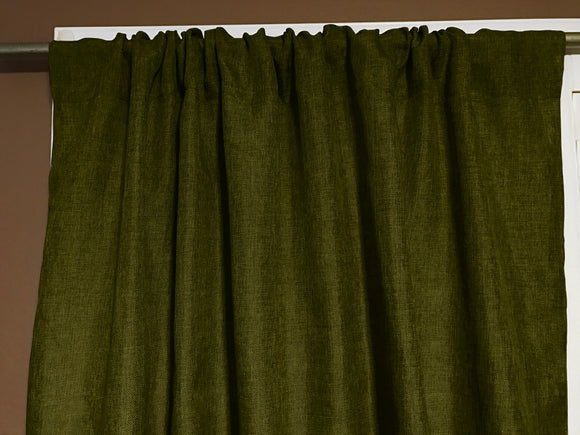 Faux Burlap Texture Polyester Solid Single Curtain Panel 58 Inch Wide Olive