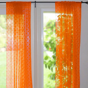Floral Lace Window Curtain Panel 58 Inch Wide - Orange