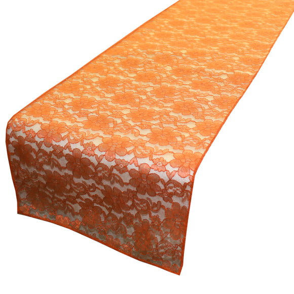 Light Weight Floral Sheer Lace Table Runner / Wedding Table Top Décor (Pack of 8) Orange