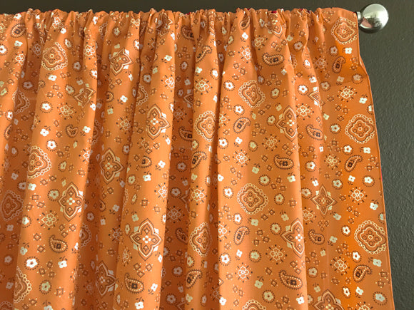 Cotton Curtain Floral Paisley Bandanna Print 58 Inch Wide Orange