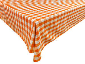 Polyester Poplin Gaberdine Durable Tablecloth Gingham Checkered Plaid Orange
