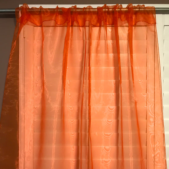 Sheer Tinted Organza Solid Single Curtain Panel 58 Inch Wide Orange