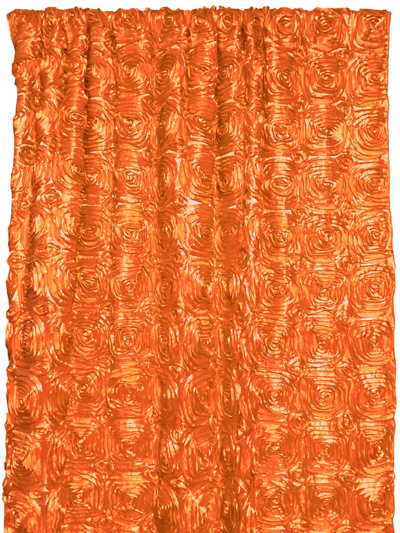 Satin Rosette 3D Pop up Flower Single Curtain Panel 54 Inch Wide Orange