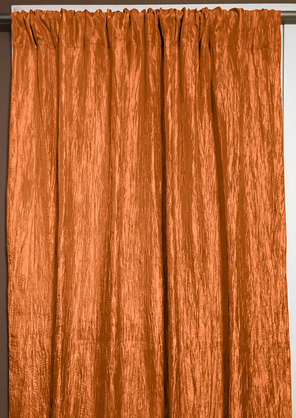 Crinkle Taffeta Crushed Pattern Single Curtain Panel 54 Inch Wide Orange