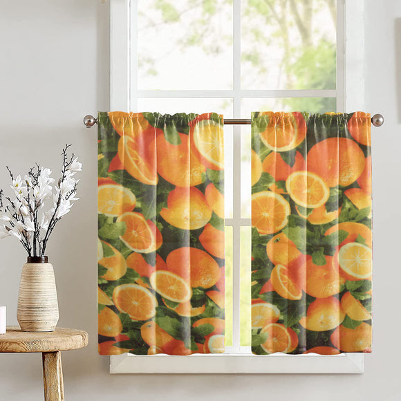 Cotton Orange Slices Print Café Tier Curtains Window Treatment Kitchen Home Décor