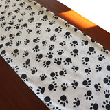 Cotton Print Table Runner Animal Big Paw Print Black Paw on White