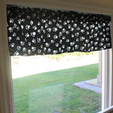 Cotton Window Valance Animal Paw Print Big White Paws on Black 58 Inch Wide