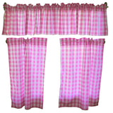 Cotton Gingham Checkered 3 Piece Window Valance Curtain Set (16 Colors)