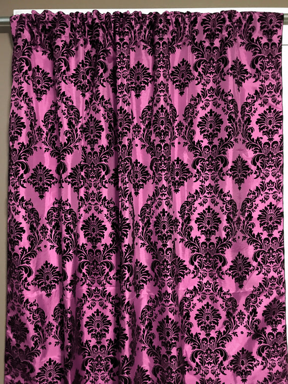 Flocking Damask Taffeta Window Curtain 56 Inch Wide Pink