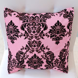 Flocked Damask Decorative Throw Pillow/Sham Cushion Cover Black on Pink