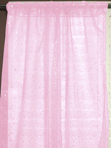 Silver Stars on Sheer Tinted Organza Solid Single Curtain Panel 58 Inch Wide Pink