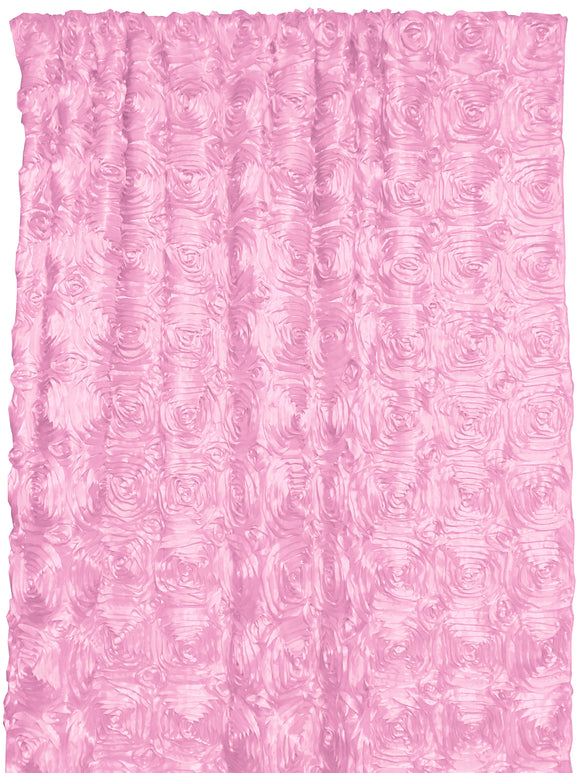 Satin Rosette 3D Pop up Flower Single Curtain Panel 54 Inch Wide Pink