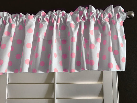 Cotton Window Valance Polka Dots Print 58 Inch Wide / Pink on White