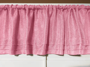 Faux Burlap Window Valance 58" Wide with Pleated Ruffles Pink