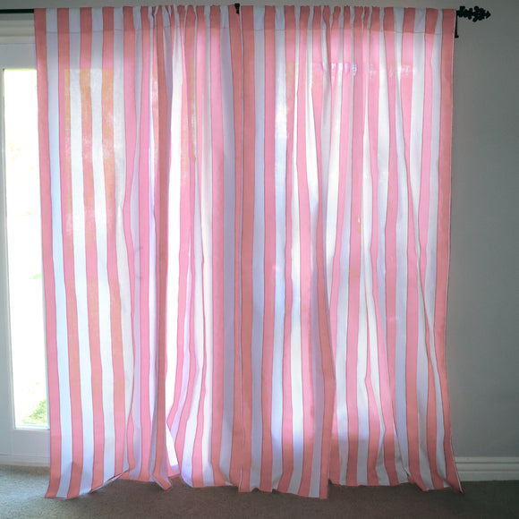 Cotton Curtain Stripe Print 58 Inch Wide / 2 Inch Stripe Pink and White