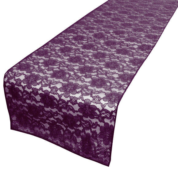 Light Weight Floral Sheer Lace Table Runner / Wedding Table Top Décor (Pack of 8) Plum