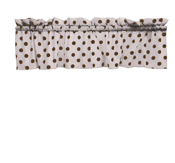 Cotton Window Valance Polka Dots Print 58 Inch Wide / Brown on White