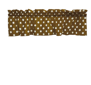 Cotton Window Valance Polka Dots Print 58 Inch Wide - White on Brown