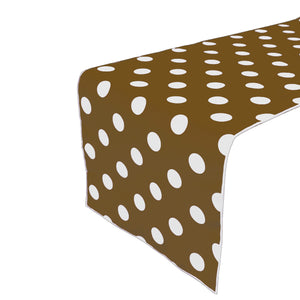 Cotton Print Table Runner Polka Dots White on Brown