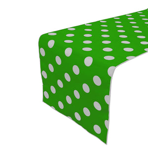 Cotton Print Table Runner Polka Dots - White on Green