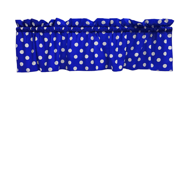 Cotton Window Valance Polka Dots Print 58 Inch Wide / White on Royal Blue