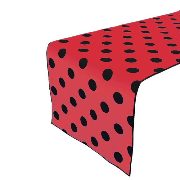 Cotton Print Table Runner Polka Dots Black on Red
